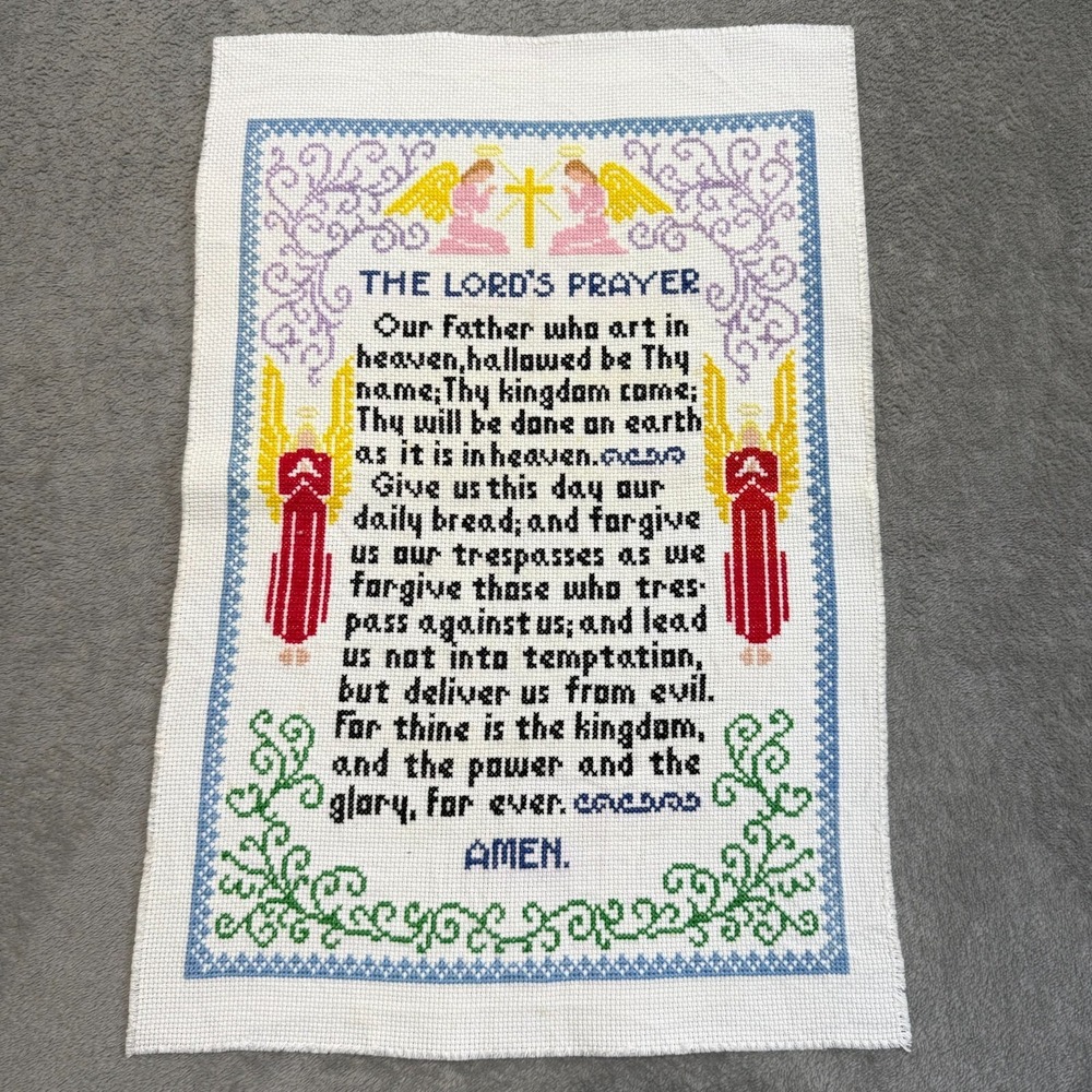 The Lord's Prayer Handmade Completed Cross Stitch Christian Sampler 12 X 17"